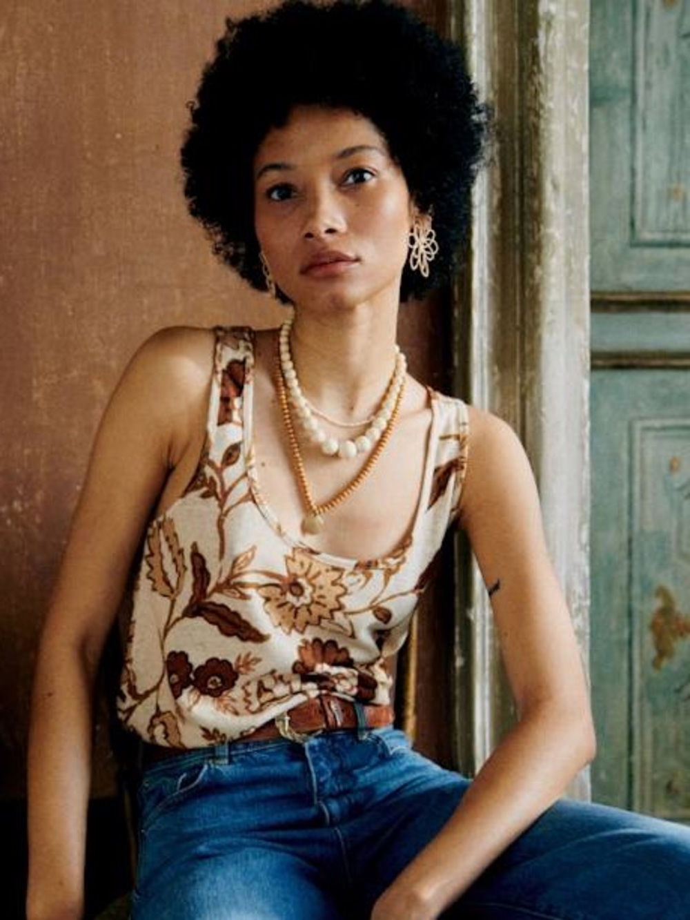Sezane. John Tank Top. Linen Slub Blend. Adelia Print. Size Medium.